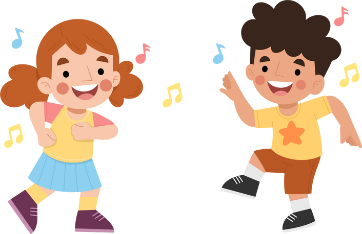 Illustration of children dancing happily